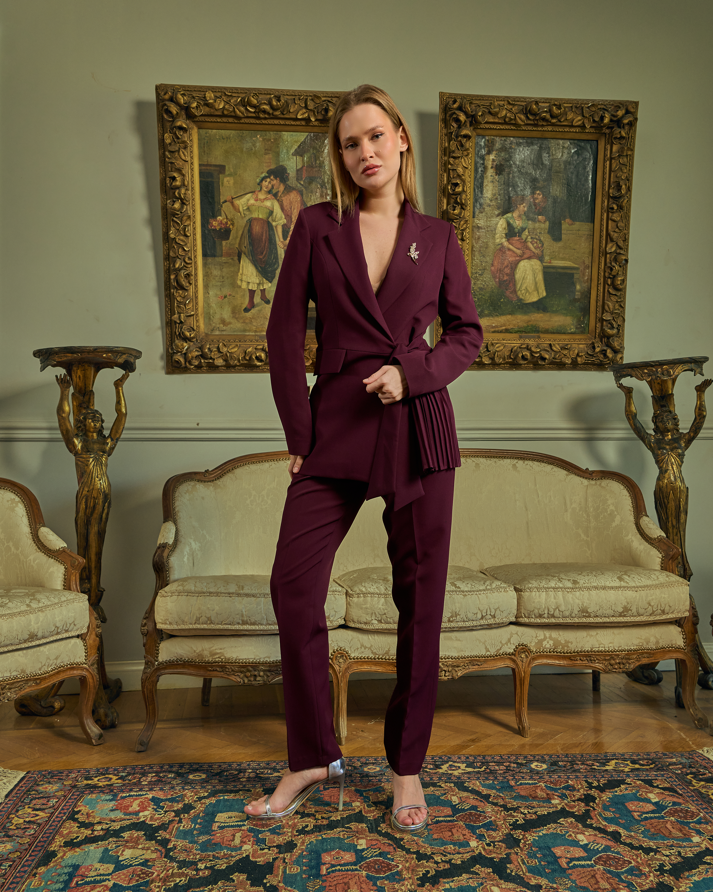The Majestic Plum Pleated Wrap Suit — 2