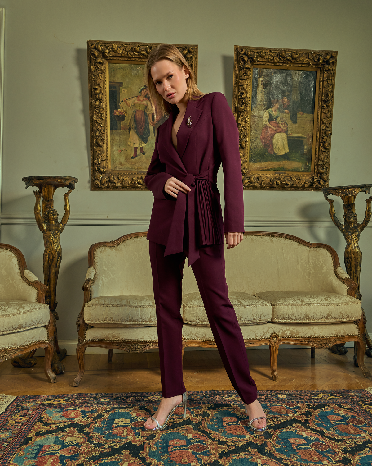 The Majestic Plum Pleated Wrap Suit