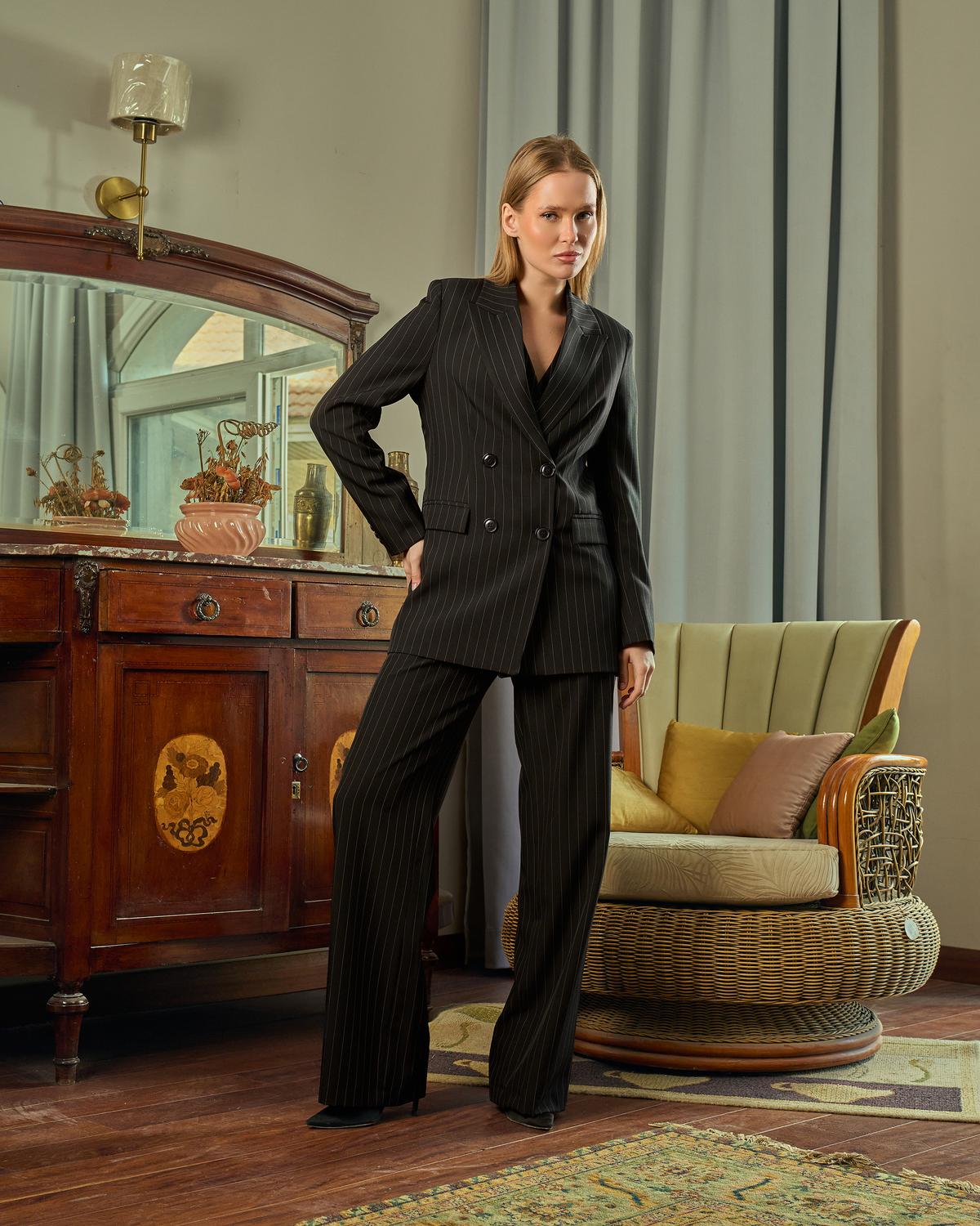 Sophisticated Pinstripe Pant Suit