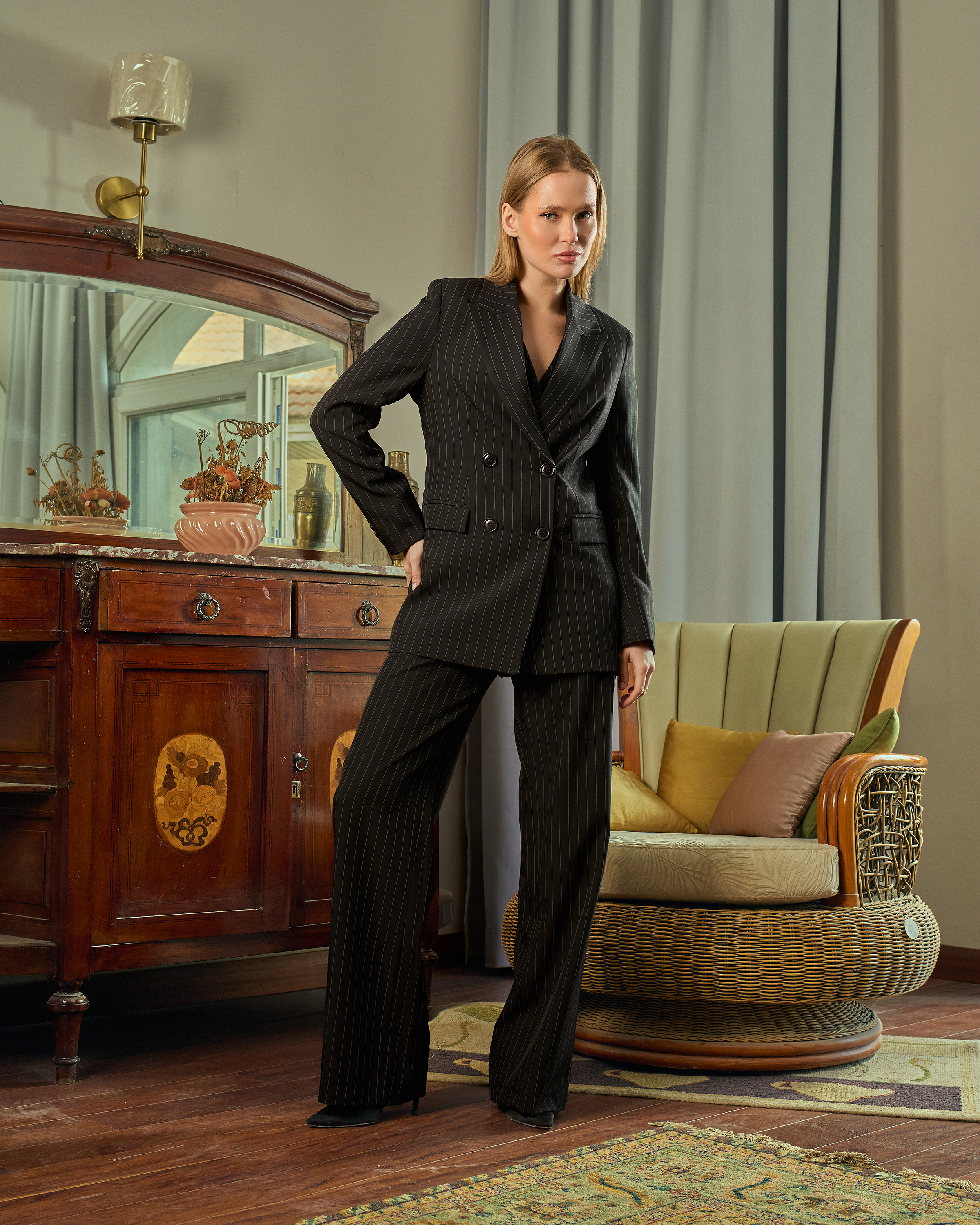 Sophisticated Pinstripe Pant Suit