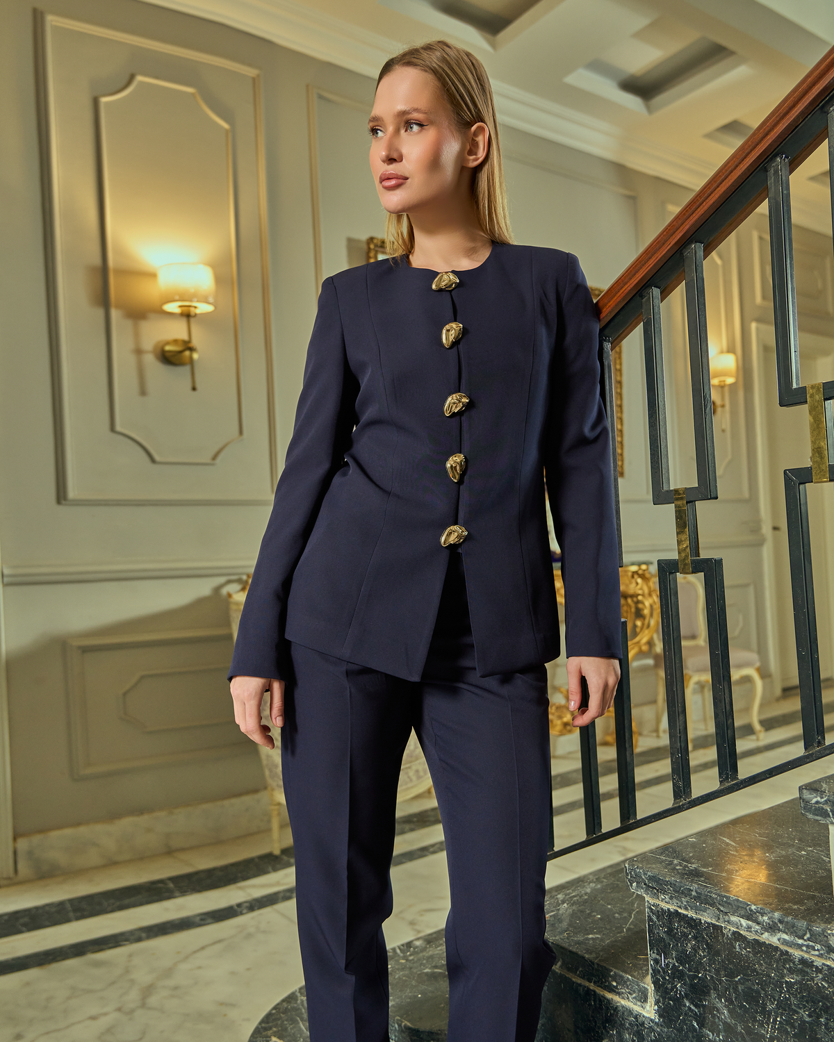 The Sculptural Button Tailored Suit